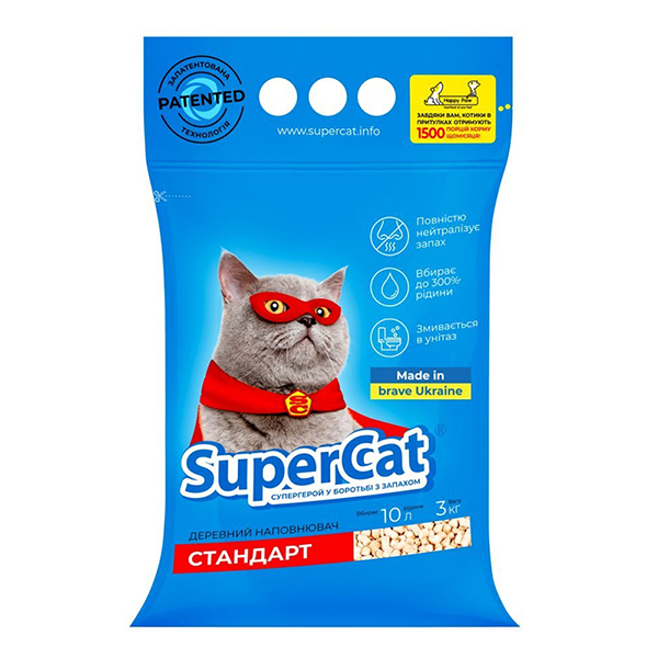SuperCat СТАНДАРТ деревний поглинальний наповнювач для котячого туалету