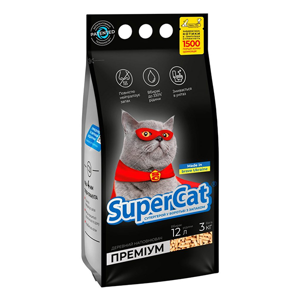 SuperCat ПРЕМІУМ деревний поглинальний наповнювач для котячого туалету
