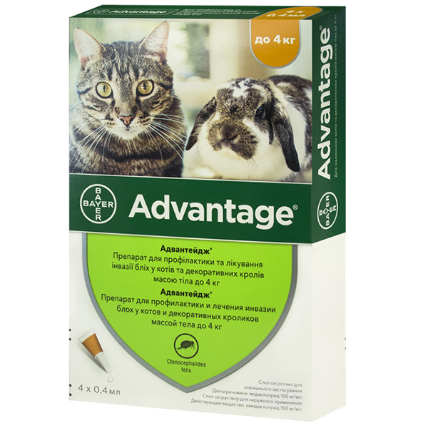 Bayer Advantage 40 БАЙЄР АДВАНТЕЙДЖ 40 краплі від бліх для котів та декоративних кроликів, 1 піпетка