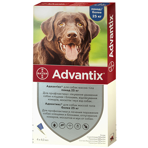 Bayer Advantix БАЙЕР Адвантікс краплі від бліх, кліщів, вошей для собак 25-40 кг, піпетка 4мл
