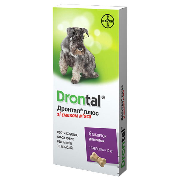 Bayer Drontal БАЙЄР ДРОНТАЛ ПЛЮС антигельмінтик для собак малих та середніх порід, таблетки зі смаком м