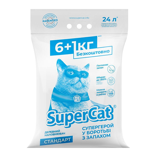 SuperCat СТАНДАРТ деревний поглинальний наповнювач для котячого туалету