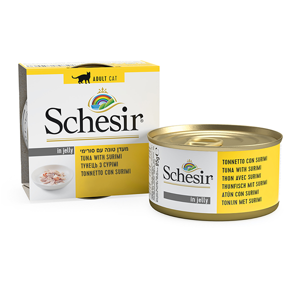 Schesir Tuna with Surimi ШЕЗІР ТУНЕЦЬ З СУРІМІ в желе натуральні консерви для котів, вологий корм, банка 85г