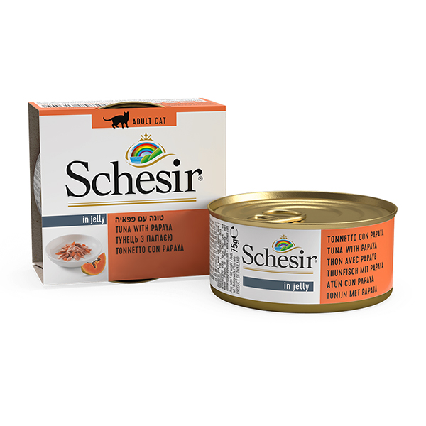 Schesir Tuna with Papaya ШЕЗІР ТУНЕЦЬ З ПАПАЙЄЮ в желе натуральні консерви для котів, вологий корм, банка 75г