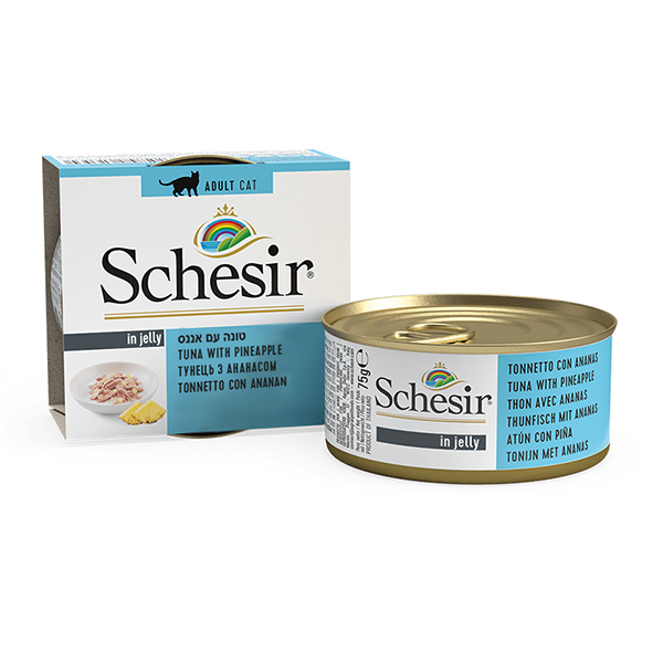 Schesir Tuna with Pineapple ШЕЗІР ТУНЕЦЬ З АНАНАСОМ в желе натуральні консерви для котів, вологий корм, банка 75г
