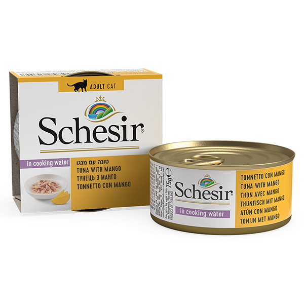 Schesir Tuna with Mango ШЕЗІР ТУНЕЦЬ З МАНГО в бульйоні натуральні консерви для котів, вологий корм, банка 75г