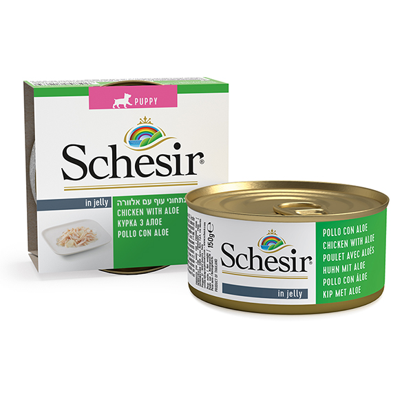 Schesir Chicken Aloe Puppy ШЕЗІР КУРКА З АЛОЕ в желе натуральні консерви для цуценят, вологий корм, банка 150г