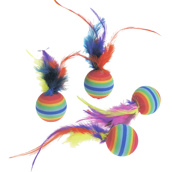 Flamingo Rainbow Ball ФЛАМІНГО РАЙДУЖНИЙ М’ЯЧ з пір’ям, іграшка для котів, 4шт.