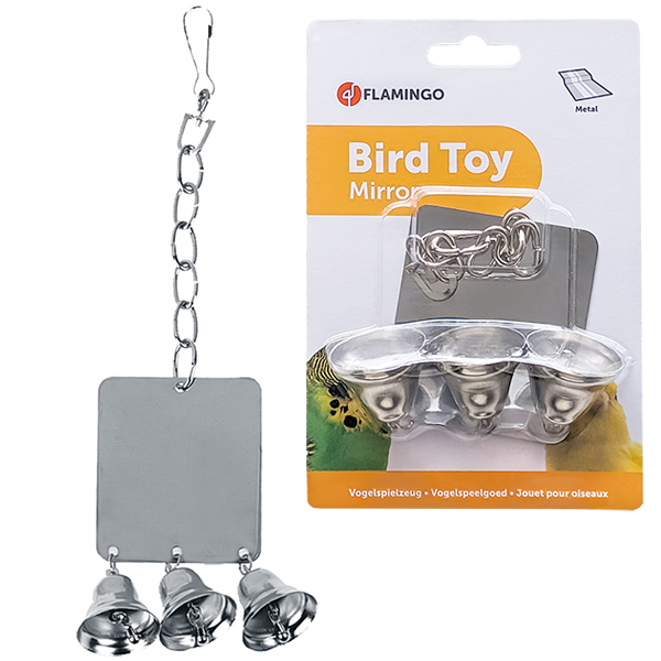 Flamingo Mirror+3Bells ФЛАМІНГО КВАДРАТНЕ ДЗЕРКАЛО З ДЗВІНОЧКАМИ іграшка для папуг