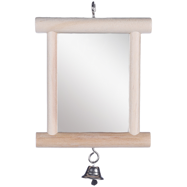 Flamingo Wooden Mirror ФЛАМІНГО ДЗЕРКАЛО у дерев’яній рамі з дзвіночком, іграшка для птахів