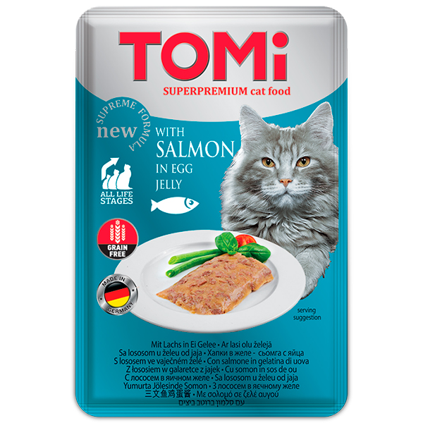 TOMi Salmon In Egg Jelly ТОМІ ЛОСОСЬ В ЯЄЧНОМУ ЖЕЛЕ консерви для котів, вологий корм, пауч 100г