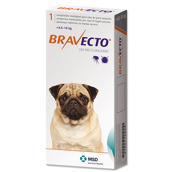 Bravecto БРАВЕКТО таблетки від бліх и кліщів для собак та цуценят 4,5-10 кг, 250 мг