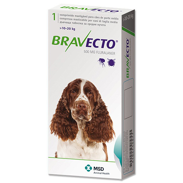 Bravecto БРАВЕКТО таблетки від бліх и кліщів для собак та цуценят 10-20 кг, 500 мг
