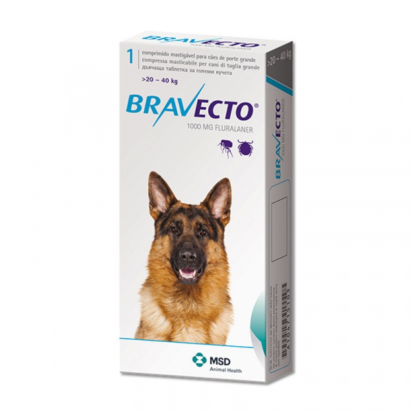 Bravecto БРАВЕКТО таблетки від бліх и кліщів для собак та цуценят 20-40 кг, 1000 мг