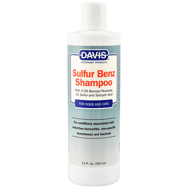 Davis Sulfur Benz Shampoo ДЕВІС СУЛЬФУР БЕНЗ шампунь з 2,5% пероксидом бензоїлу, сіркою, саліциловою кислотою для собак і котів із захворюваннями шкіри