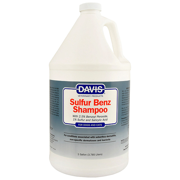 Davis Sulfur Benz Shampoo ДЕВІС СУЛЬФУР БЕНЗ шампунь з 2,5% пероксидом бензоїлу, сіркою, саліциловою кислотою для собак і котів із захворюваннями шкіри