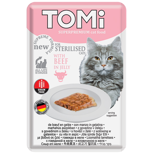 TOMi Sterilised Beef in Jelly ТОМІ СТЕРІЛАЙЗИД ЯЛОВИЧИНА В ЖЕЛЕ консерви для стерилізованих котів, беззерновий вологий корм, пауч 85г