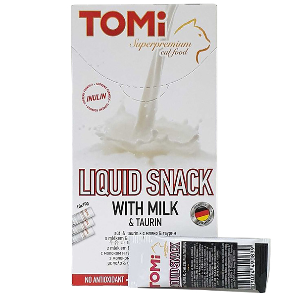 TOMi Liquid Snack Milk & Taurin ТОМІ МОЛОКО З ТАУРИНОМ рідкі ласощі для котів