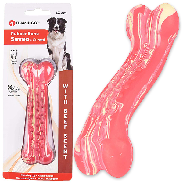 Flamingo Rubber Saveo Curved Bone Beef ФЛАМІНГО САВЕО ВИГНУТА КІСТКА жувальна іграшка для собак, смак яловичини