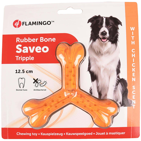 Flamingo Rubber Flexo Saveo Triple Bone Chicken ФЛАМІНГО САВЕО ПОТРІЙНА КІСТКА жувальна іграшка для собак, смак курки