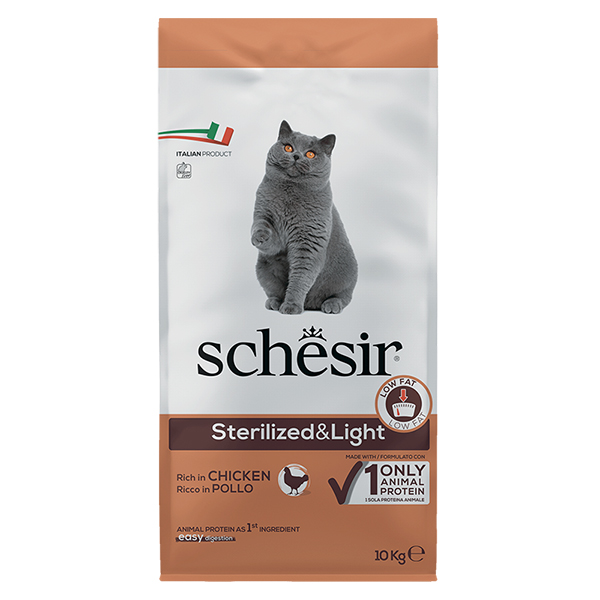 Schesir Cat Sterilized & Light ШЕЗІР СТЕРИЛІЗОВАНІ ЛАЙТ КУРКА сухий монопротеїновий корм для стерилізованих котів, для котів схильних до повноти