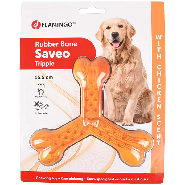 Flamingo Rubber Flexo Saveo Triple Bone Chicken ФЛАМІНГО САВЕО ПОТРІЙНА КІСТКА жувальна іграшка для собак, смак курки