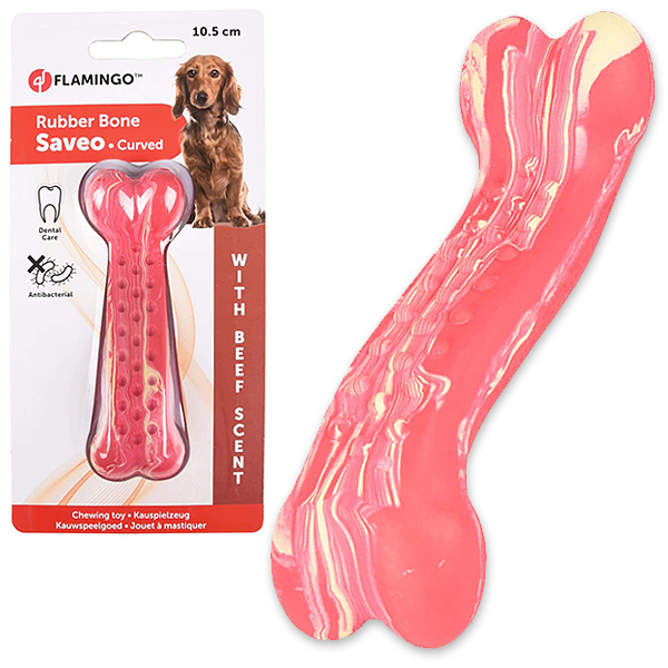Flamingo Rubber Saveo Curved Bone Beef ФЛАМІНГО САВЕО ВИГНУТА КІСТКА жувальна іграшка для собак, смак яловичини