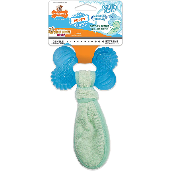 Nylabone Puppy Chew Freezer Bone with Washcloth НІЛАБОН ОХОЛОДЖУВАЛЬНА КІСТКА жувальна іграшка для цуценят, смак арахісової олії