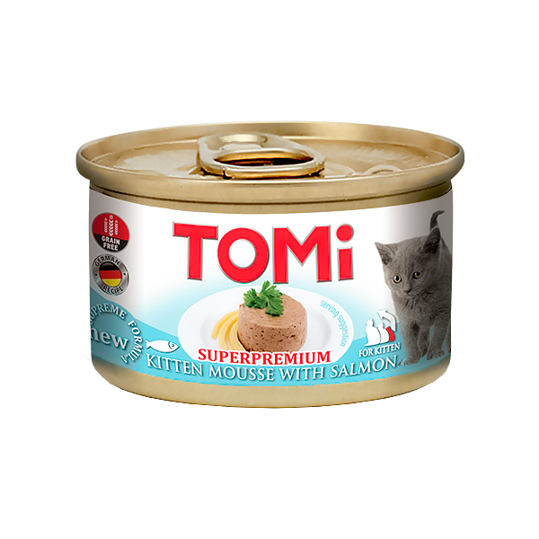 TOMi For Kitten with Salmon ТОМІ ДЛЯ КОШЕНЯТ ЛОСОСЬ консерви для кошенят, мус, банка 85г