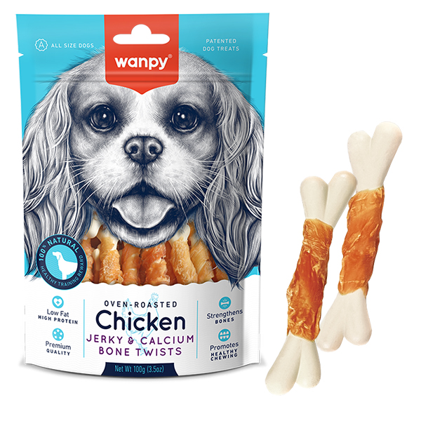 Wanpy Chicken Jerky & Calcium Bone Twists ВАНПІ КІСТКА З В’ЯЛЕНОЮ КУРКОЮ ТА КАЛЬЦІЄМ ласощі для собак