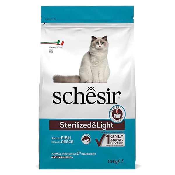 Schesir Cat Sterilized & Light ШЕЗІР СТЕРИЛІЗОВАНІ ЛАЙТ РИБА сухий монопротеїновий корм для стерилізованих котів, для котів схильних до повноти