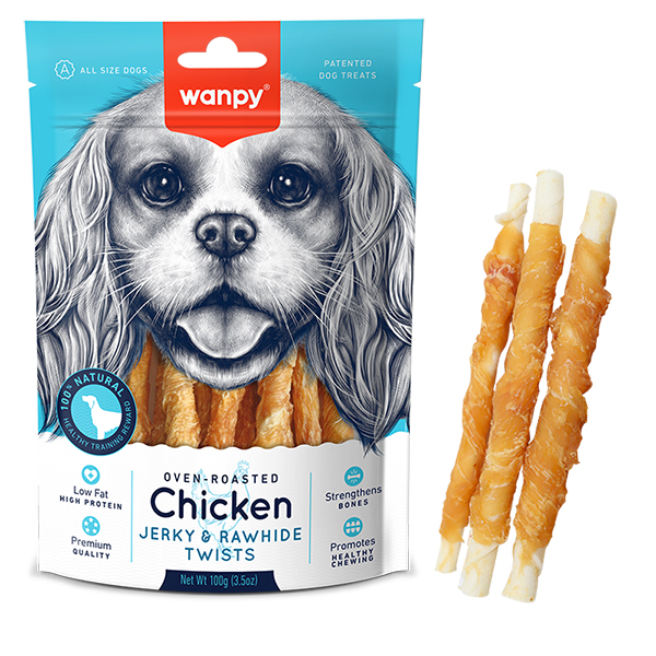 Wanpy Chicken Jerky & Rawhide Twists ВАНПІ ПАЛИЧКА З В’ЯЛЕНОЮ КУРКОЮ ласощі для собак