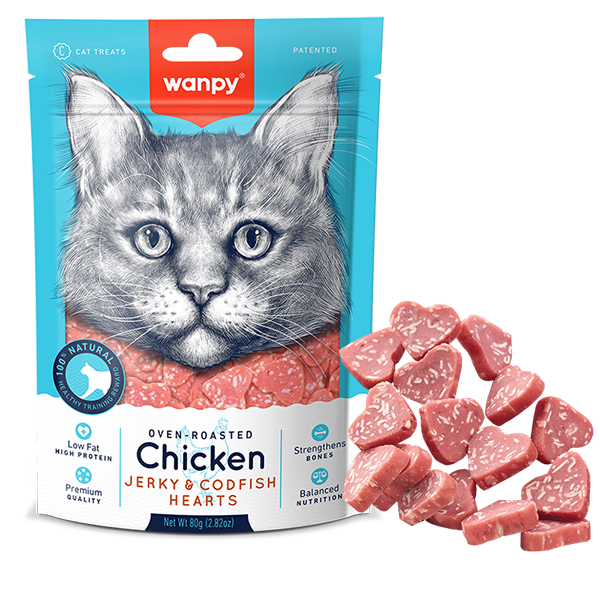 Wanpy Chicken Jerky & Codfish Hearts ВАНПІ СЕРДЕЧКИ КУРКА З ТРІСКОЮ ласощі для котів