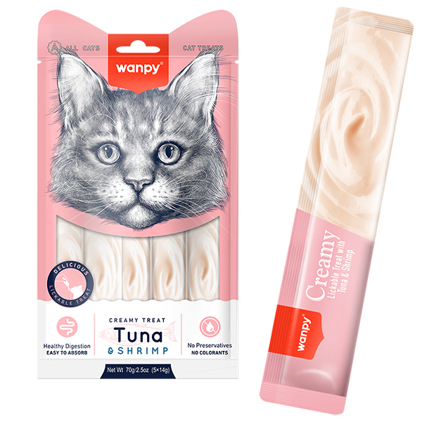 Wanpy Creamy Lickable Treats Tuna & Shrimp ВАНПІ ТУНЕЦЬ З КРЕВЕТКАМИ рідкі ласощі для котів