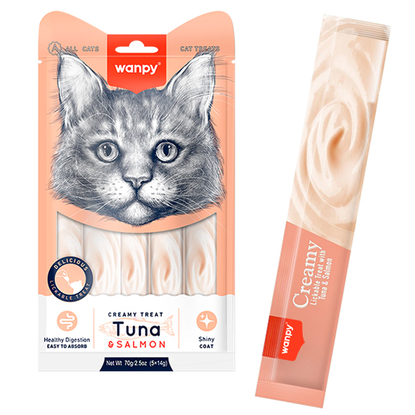 Wanpy ТУНЕЦЬ З ЛОСОСЕМ (Creamy Treat Tuna&Salmon) рідкі ласощі для котів 0.07 к, в пакунку 5 стіків по 14 г