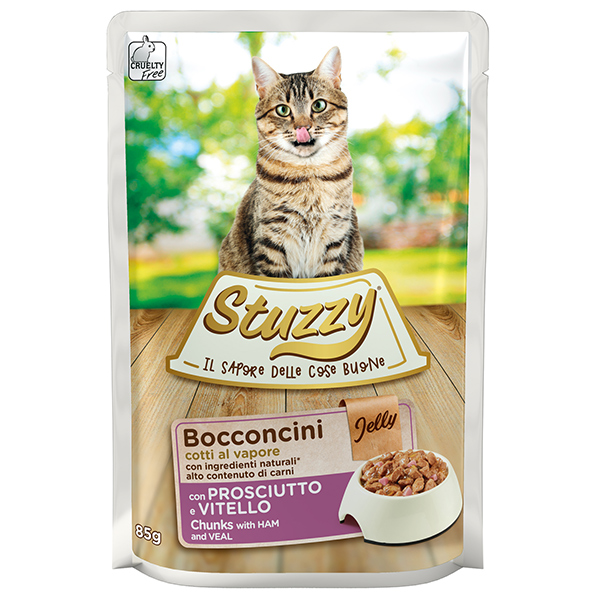 Stuzzy Cat Ham and Veal ШТУЗІ ШИНКА ТЕЛЯТИНА в желе консерви для котів, вологий корм, пауч 85г