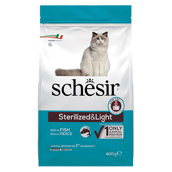 Schesir Cat Sterilized & Light ШЕЗІР СТЕРИЛІЗОВАНІ ЛАЙТ РИБА сухий монопротеїновий корм для стерилізованих котів, для котів схильних до повноти