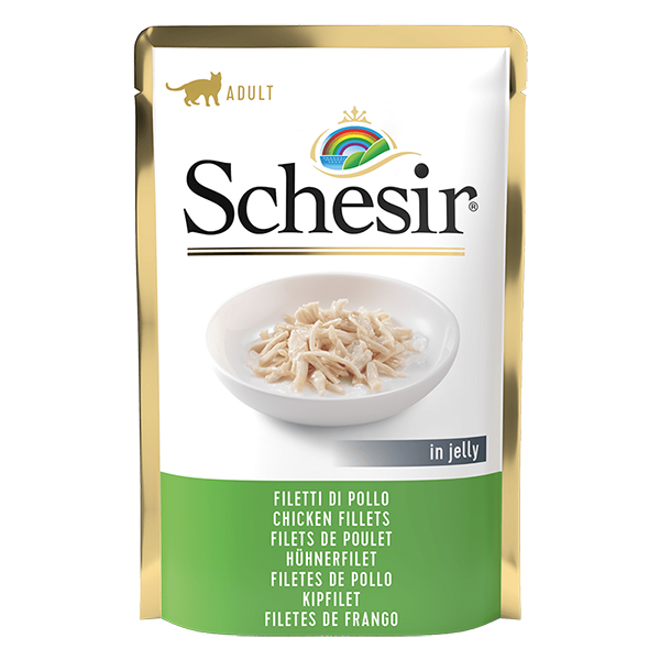 Schesir Chicken Fillets ШЕЗІР КУРЯЧЕ ФІЛЕ в желе натуральні консерви для котів, вологий корм, пауч 85г