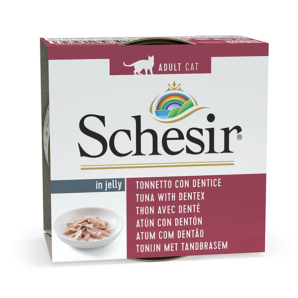 Schesir Tuna with Dentex ШЕЗІР ТУНЕЦЬ З ЗУБАНОМ в желе натуральні консерви для котів, вологий корм, банка 85г