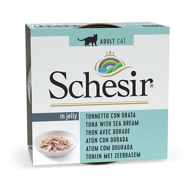 Schesir Tuna with Dorada ШЕЗІР ТУНЕЦЬ З ДОРАДОЮ в желе натуральні консерви для котів, вологий корм, банка 85г