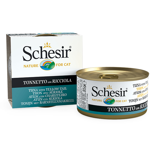 Schesir Tuna with Yellow Tail ШЕЗІР ТУНЕЦЬ З ЖОВТОХВОСТОМ в желе натуральні консерви для котів, вологий корм, банка 85г
