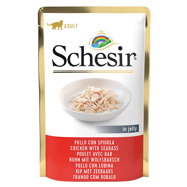 Schesir Chicken Seabass ШЕЗІР КУРЯЧЕ ФІЛЕ З МОРСЬКИМ ОКУНЕМ в желе натуральні консерви для котів, вологий корм, пауч 85г