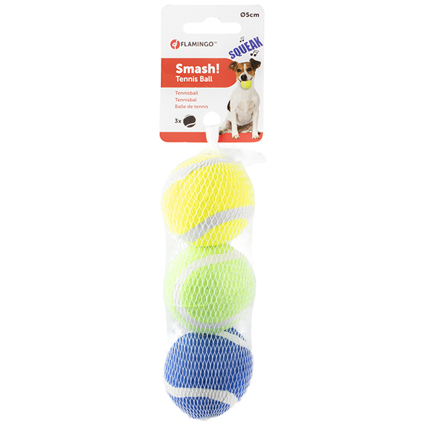 Flamingo Smash Tennis Ball ФЛАМІНГО СМЕШ тенісний м’яч 5см із пищалкою, іграшка для собак, набір 3шт.
