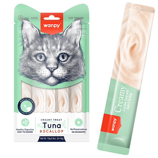 Wanpy Creamy Lickable Treats Tuna & Scallop ВАНПІ ТУНЕЦЬ З МОРСЬКИМ ГРЕБІНЦЕМ рідкі ласощі для котів