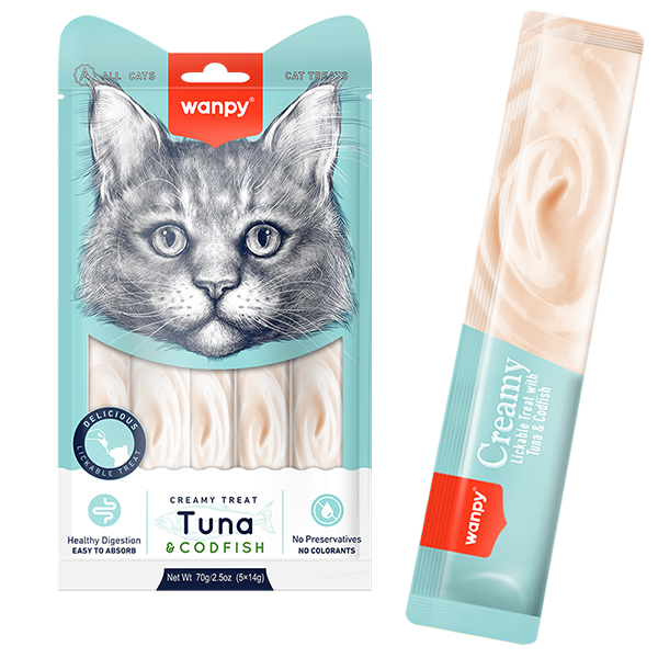 Wanpy Creamy Lickable Treats Tuna & Codfish ВАНПІ ТУНЕЦЬ З ТРІСКОЮ рідкі ласощі для котів