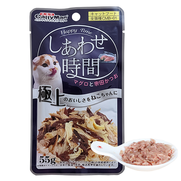 CattyMan Tuna Chicken Bonito КЕТТІМЕН ТУНЕЦЬ КУРКА ТА МАКРЕЛЛЬ в желе вологий корм, консерви для котів, пауч 55г