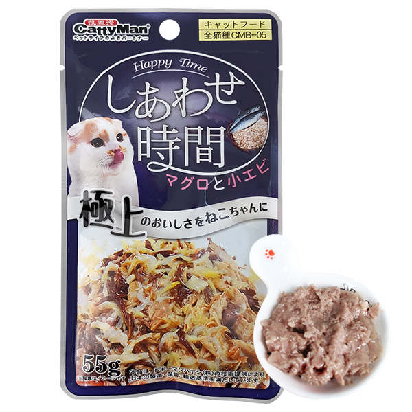 CattyMan Tuna Bonito Shrimps КЕТТІМЕН ТУНЕЦЬ МАКРЕЛЬ КРЕВЕТКИ в желе вологий корм, консерви для котів, пауч 55г