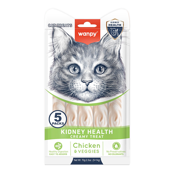 Wanpy Functional Creamy Lickable Treat Kidney Health ВАНПІ ЗДОРОВ’Я НИРОК функціональні рідкі ласощі для котів із нирковою недостатністю