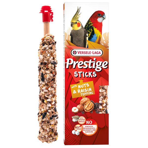 Versele-Laga Prestige Sticks Parrots Nuts & Raisin topping ВЕРСЕЛЕ-ЛАГА ПРЕСТИЖ ГОРІХИ ТА РОДЗИНКИ ласощі для середніх і великих папуг 2х70г
