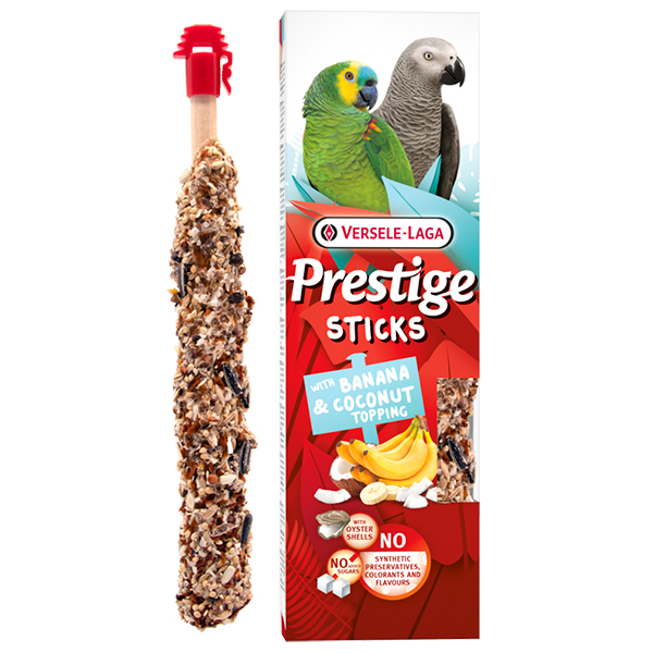 Versele-Laga Prestige Sticks Parrots Banana & Coconut topping ВЕРСЕЛЕ-ЛАГА ПРЕСТИЖ БАНАН І КОКОС ласощі для середніх і великих папуг 2х70г